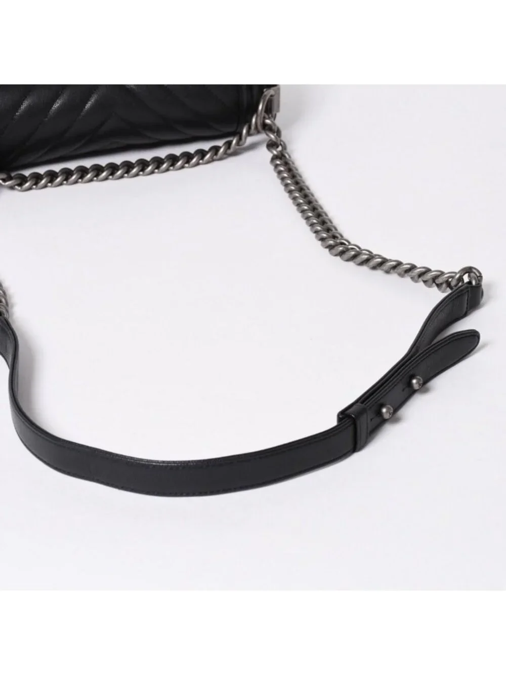 Chanel Boy Chain Shoulder Bag Chevron V-stitch CC Logo Black